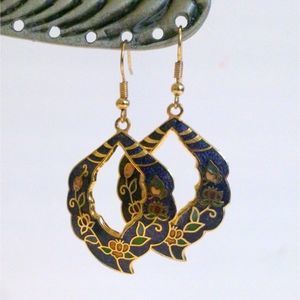 Vintage Purple Floral Cloisonne Drop Earrings